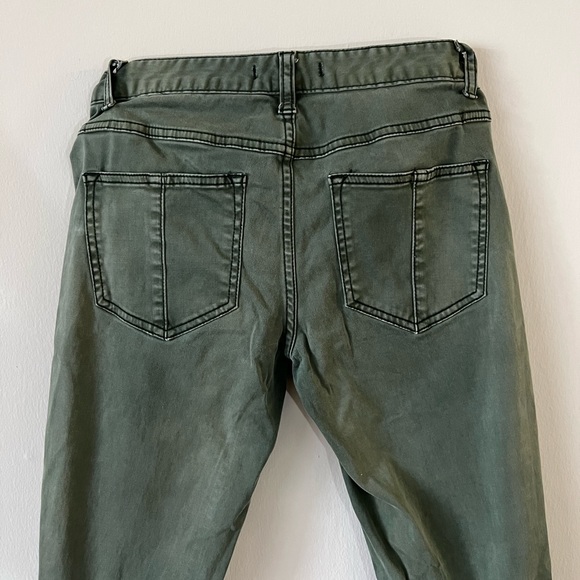 Free People Green Sueded Sateen Zipper Back Skinny Jeans Size 27 - Picture 3 of 7